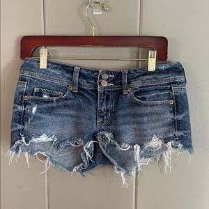 American Eagle Cut Off Micro Jean Shorts Sz 2 Distress Low Rise Y2K Festival